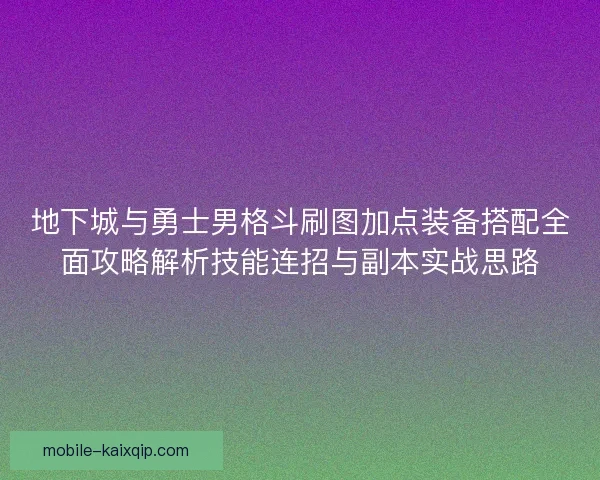 地下城与勇士男格斗刷图加点装备搭配全面攻略解析技能连招与副本实战思路